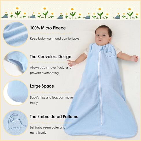 PHF Soft Micro-Fleece Baby Sleep Sack, 0-6 Months Warm Baby Wearable Blanket, 2-Way Zipper Sleeping Bags, 2 Pack Comfy Toddler Sleeping Sack for Baby Boys Girls, Small Size, Blue&Grey in Saudi Arabia
