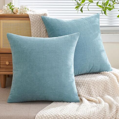 MIULEE Olive Green Couch Pillow Covers 18x18 Inch, Set of 2 Soft Chenille Decorative Square Throw Pillow Covers Farmhouse for Sofa Living Room Bed in Saudi Arabia