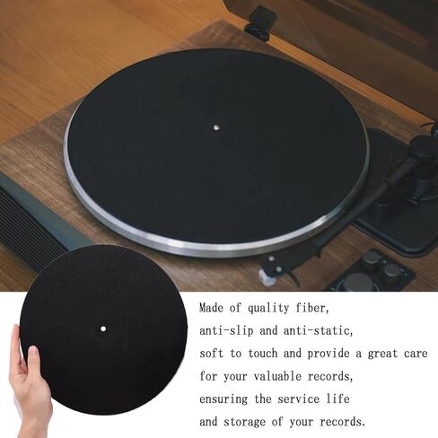 قطعتان من سجادة طبق القرص الدوار مقاس 12 بوصة، حصيرة حماية قابلة للانزلاق للأقراص الدوارة من الصوف، حصيرة حماية مضادة للكهرباء الساكنة لمشغلات التسجيل، أسود in Kuwait