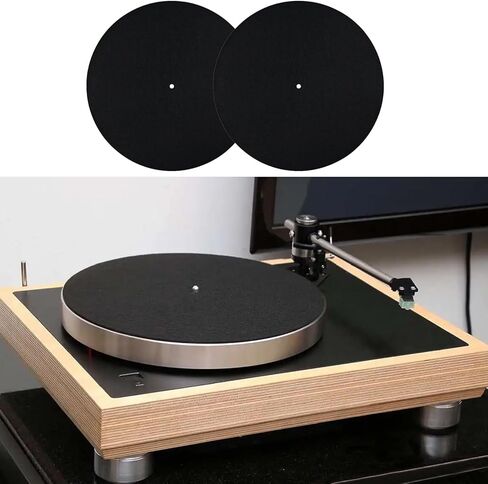 قطعتان من سجادة طبق القرص الدوار مقاس 12 بوصة، حصيرة حماية قابلة للانزلاق للأقراص الدوارة من الصوف، حصيرة حماية مضادة للكهرباء الساكنة لمشغلات التسجيل، أسود in Kuwait