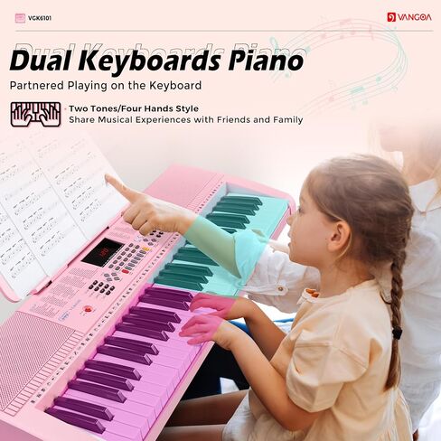 Vangoa VGK6101 Piano Keyboard, 61 Keys Portable Music Keyboard for Beginners Children Students with Microphone, 3 Teaching Modes, 600 Tones, 400 Rhythms, 50 Demos, Pink in Kuwait