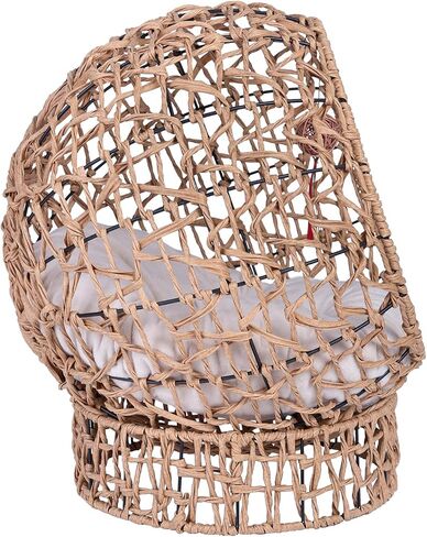 Handwoven Cat Bed Cave, Rattan Cat Beds for Indoor Cats Washable, Elevated Cat Bed with Soft Cushion and Stand, Cat Egg Chair Shape, Natural Color in Saudi Arabia