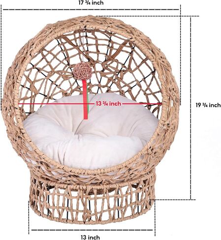 Handwoven Cat Bed Cave, Rattan Cat Beds for Indoor Cats Washable, Elevated Cat Bed with Soft Cushion and Stand, Cat Egg Chair Shape, Natural Color in Saudi Arabia