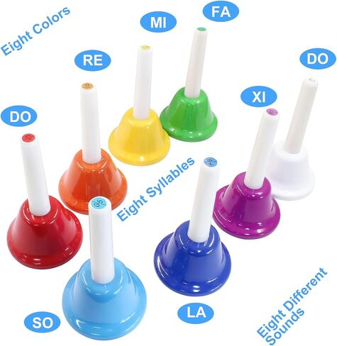 Murtenze 8Pcs Diatonic Colorful Metal Handbells Set, 8 Note Musical Bells for Holiday Birthday Gift Musical Teaching(11cm x 5cm) in Saudi Arabia