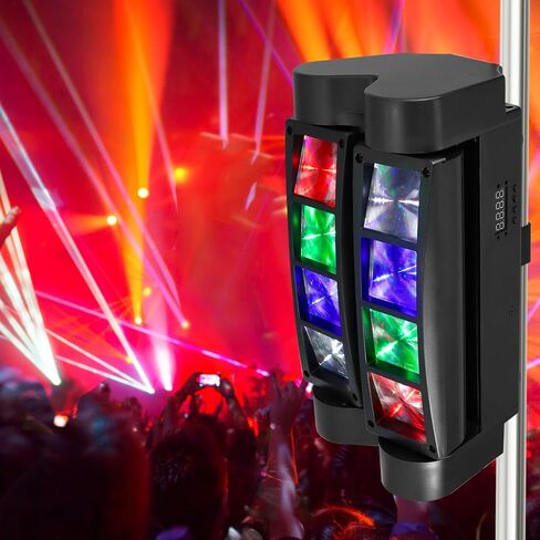 مصابيح DJ برأس متحرك QWORK Spider، 8 × 3 وات RGBW Beam Spider Stage Light، محور XY 540 درجة مع 4 أوضاع إضاءة، DMX512 المنشط بالصوت للديسكو والكاريوكي والحفلات والمسرح وأحداث DJ in Saudi Arabia