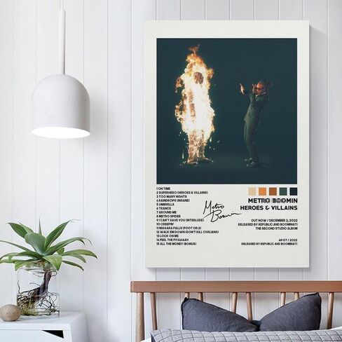 Metro Modern Music Boomin Art Heroes & Villains Album Signature Poster Wall Art Paintings Canvas Wall Decor Home Decor Living Room Decor Aesthetic Prints 12x18inch(30x45cm) Unframe-style in Saudi Arabia