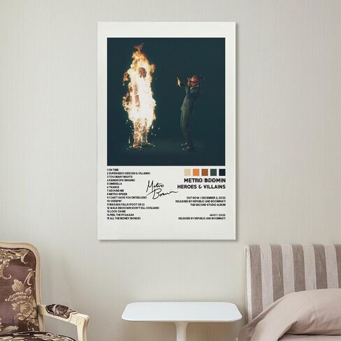 Metro Modern Music Boomin Art Heroes & Villains Album Signature Poster Wall Art Paintings Canvas Wall Decor Home Decor Living Room Decor Aesthetic Prints 12x18inch(30x45cm) Unframe-style in Saudi Arabia