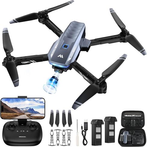 طائرة بدون طيار مع كاميرا للبالغين، طائرة بدون طيار واي فاي FPV قابلة للتعديل بدقة 1080 بيكسل للأطفال المبتدئين، هدايا ألعاب طائرة بدون طيار RC صغيرة مع تثبيت الارتفاع، 360 درجة، بدون رأس، إيماءات سيلفي، وضع 3 سرعات، بطاريتان مع حقيبة حمل in Kuwait