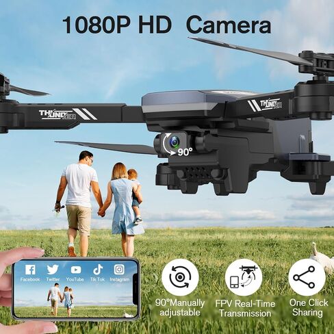 طائرة بدون طيار مع كاميرا للبالغين، طائرة بدون طيار واي فاي FPV قابلة للتعديل بدقة 1080 بيكسل للأطفال المبتدئين، هدايا ألعاب طائرة بدون طيار RC صغيرة مع تثبيت الارتفاع، 360 درجة، بدون رأس، إيماءات سيلفي، وضع 3 سرعات، بطاريتان مع حقيبة حمل in Kuwait