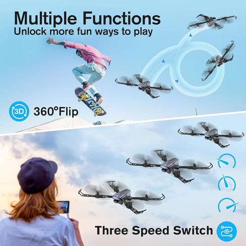 طائرة بدون طيار مع كاميرا للبالغين، طائرة بدون طيار واي فاي FPV قابلة للتعديل بدقة 1080 بيكسل للأطفال المبتدئين، هدايا ألعاب طائرة بدون طيار RC صغيرة مع تثبيت الارتفاع، 360 درجة، بدون رأس، إيماءات سيلفي، وضع 3 سرعات، بطاريتان مع حقيبة حمل in Kuwait