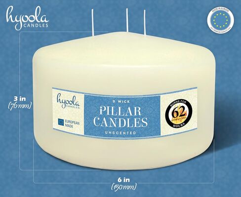 شمعة كبيرة من HYOOLA باللون العاجي بثلاث فتائل - 4.75 × 6 بوصة - شموع كبيرة غير معطرة - 93 ساعة - صناعة أوروبية in Saudi Arabia