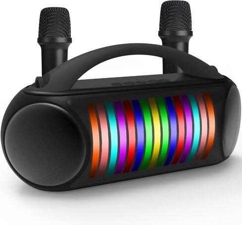 Karaoke Machine, Portable Bluetooth Speaker with Two Wireless Karaoke Microphones, Long Playtime Karaoke Speaker with Rhythm Lights for Adults Kids, Supports TF Card/USB, AUX in in Saudi Arabia