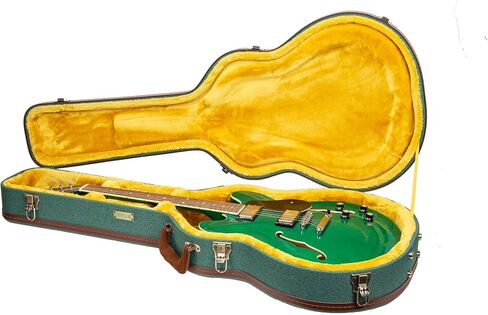 Crossrock Master Series-Wooden 335 Style 6-string Semi-Hollow Electric Guitar Case-Security Lock, Genuine Leather Handle, Reinforced Hardware, Storage Space-Malachite Blue Tweed(CRW720SAMB) in Saudi Arabia