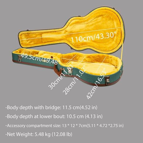 Crossrock Master Series-Wooden 335 Style 6-string Semi-Hollow Electric Guitar Case-Security Lock, Genuine Leather Handle, Reinforced Hardware, Storage Space-Malachite Blue Tweed(CRW720SAMB) in Saudi Arabia