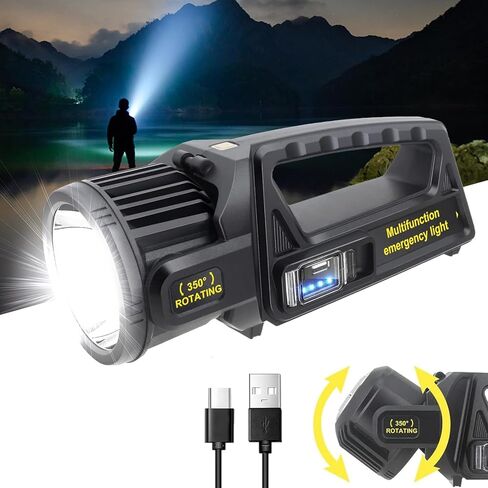 1300000 Lumens Spotlight, Rechargeable Led Spotlight Flashlight with 350° Rotate Head, 9 Modes Super Bright Spot Lights Outdoor Handheld, IPX6 Waterproof Solar Flashlight for Emergencies in Kuwait