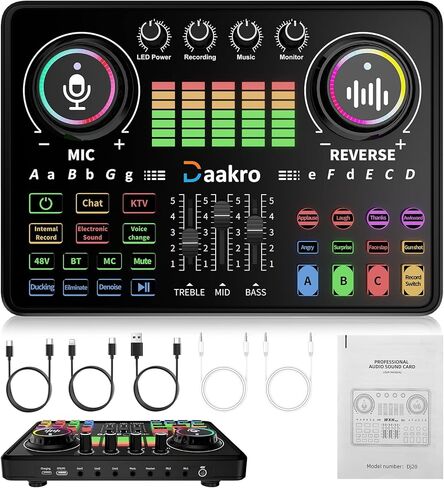 Streaming Audio Mixer,Audio Interface with Bluetooth, Mute Button,Individual Control,Volume Fader,Noise Cancellation, 48V Phantom Power for Recording, Streaming, Youtube, TikTok, PC (DJ20) in Kuwait