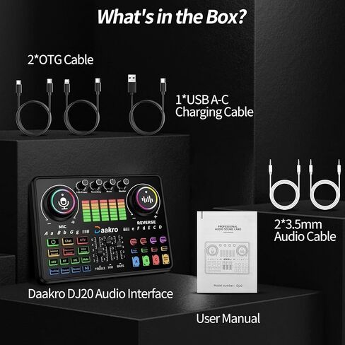 Streaming Audio Mixer,Audio Interface with Bluetooth, Mute Button,Individual Control,Volume Fader,Noise Cancellation, 48V Phantom Power for Recording, Streaming, Youtube, TikTok, PC (DJ20) in Kuwait