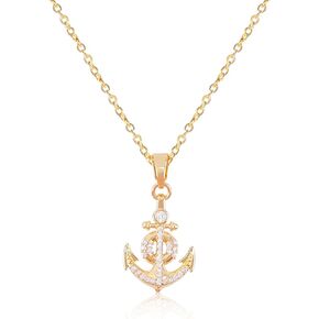 Fire beetle Gold Plated Rhinestone Flower/Anchor Pendant Necklace, Rhinestone Pendant Necklace Vacation Jewelry Gift for Women Girls