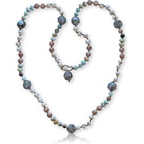 MGR Semi-Precious Stone Multi-Color Y Necklace or Gemstone & Cultured Freshwater Pearl Beaded Long Station Necklace. Beaded Lariat Necklace, 32-inch Long.