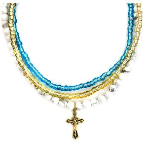 Crucifix Necklace for Women White Howlite Layered Necklace with Rosary Bracelet - White Howlite Stone Necklace - Bead Necklace - Catholic Rosary - Rosarios Catolicos Para Mujer