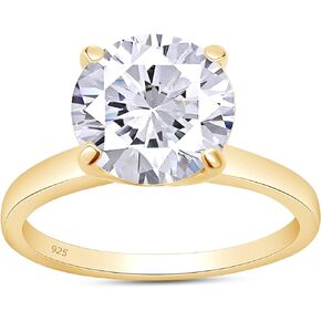 SAVEARTH DIAMONDS Moissanite Solitaire Engagement Ring for Women, Wedding band 925 Sterling Silver with 18K Gold Plated Lab Created Simulated Round Diamond Ring, Promise Wedding Rings
