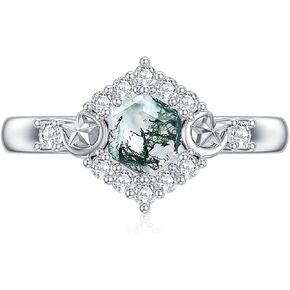 PLATYCO 1CT خواتم العقيق الطحلب الطبيعي حجم 7/8/9 925 فضة سداسية الطحلب العقيق الدائري للنساء الأحجار الكريمة الخضراء خاتم الخطوبة الزفاف in Kuwait