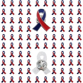 Red & Blue Ribbon pins Congenital Heart Diseases Noonan Syndrome Pulmonary Fibrosis Awareness Enamel Lapel Pin