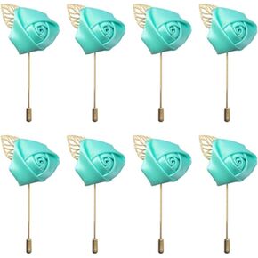 Yoanshop Groom Boutonniere Wedding Buttonholes Gold Leaf Pin Silk Rose Flowers for Men Homecoming Prom Suit Accessories Decoration