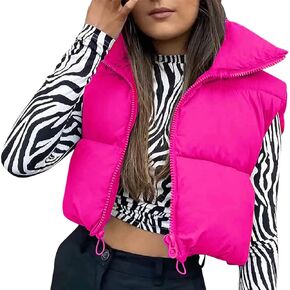 Thopavenoir Women Cropped Puffer Vest Lightweight Sleeveless Cotton-Padded Top Stand Neck Zipper Outerwear Casual Jacket