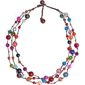 AeraVida Vibrant Rainbow Colored Layers Multi-Colored Mixed Stones on Cotton Rope Festive Statement Necklace