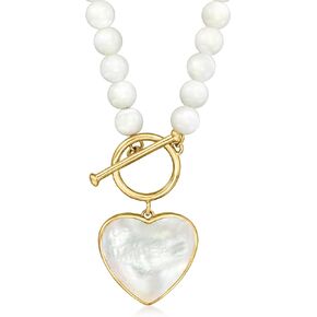 Ross-Simons Mother-Of-Pearl Heart Toggle Necklace in 18kt Gold Over Sterling. 18 inches