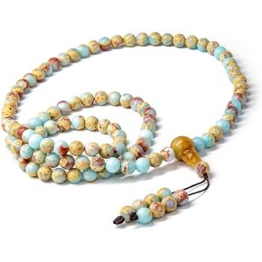 Pure Shoushan Stone Beaded Necklace 108 Meditation Beads Necklace for Men Womens Jewelry with Gift Box