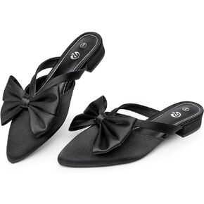 Rekayla Mules for Woman Pointed Toe Flats Bow Knot Decoration Closed Toe Womens Mules Comfortable Women Dress Shoes Silky Mule Low Heels Slip on Backless Loafer for Casual Work Office Summer