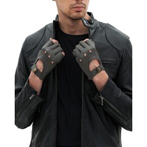 YISEVEN Men's Fingerless Lambskin Leather Gloves