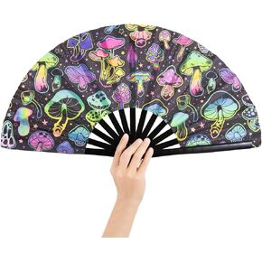UV Glow Hand Fan for Women Foldable,Large Rave Fan,Bamboo Folding Clack Fan,Handheld Fan,Hand Fan,Festival Fan,Rave Accessories for Concert,Party,Disco,Decoration,Club.rave outfits for women festival