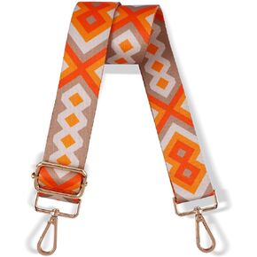 Deweywei Purse Straps Replacement Crossbody - Adjustable Canvas Wide Shoulder Strap, Purse Straps For Handbags, Crossbody Shoulder Strap, Guitar Strap For Purses Crossbody (Orange squares2) in Saudi Arabia