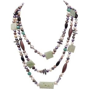 JYX اللؤلؤ اليشم والعقيق قلادة طويلة الوقوف 7-9 مللي متر متعدد الألوان شقة المياه العذبة مثقف اللؤلؤ قلادة 75" in Kuwait