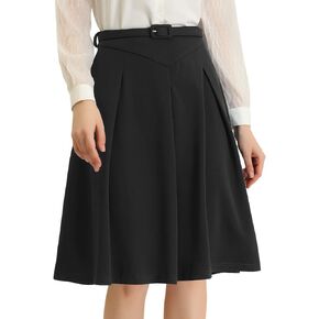 Allegra K Women's A-Line Belted Waist Casual Midi Flare Pleated Skirt