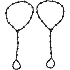 2Pcs Beaded Barefoot Sandals Black Wedding Ankle Bracelet Beads Toe Ring Anklets Chain Beach Foot jewelry for Women and Girls (Black)