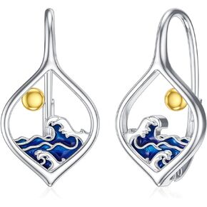 SIMONLY Wave Earrings 925 Sterling Silver Opal Earrings Hypoallergenic Wave Beach Bracelet Ocean Jewelry Christmas Birthday Gifts for Women Mom Girlfriend