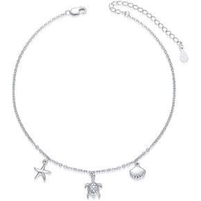 SOULMEET Sterling Silver Palm Tree Butterfly Pineapple Sea Turtle Starfish Shell Ankle Bracelet for Women Girls S925 Adjustable Foot Anklet Jewelry