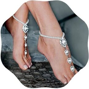 CASOLVX Rhinestone Pearl Barefoot Sandals Barefoot Anklet Sandals Crystal Toe Ankle Bracelet Boho Barefoot Sandals Anklet Beach Wedding Ring Foot Chain Accessories for Women and Teen Girls in Kuwait