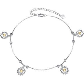 Daisy Anklet 925 Sterling Silver Daisy Flower Beads Ankle Bracelet Daisy Jewelry for Women Girls Gifts