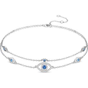 FANCIME Ankle Bracelets For Women, 925 Sterling Silver Evil Eye Layered Anklet Adjustable Beaded Chain Turkish Beach Jewelry Gifts for Women