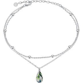 VONALA 925 Sterling Silver Anklet for Women Moon Cat Ankle Bracelet Enamel Teardrop Anklet