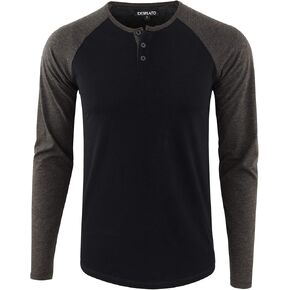 DESPLATO Men's Casual Active Sports Raglan Long Sleeve Running Hiking Baseball Henley T Shirts Black/Heather Charcoal XL in Kuwait