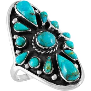 Turquoise Ring Sterling Silver 925 Genuine Gemstones Size 6 to 11