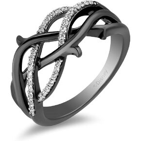 Jewelili Enchanted Disney Fine Jewelry Black Rhodium over Sterling Silver 1/6 Cttw Natural White Round Diamond Maleficent Ring