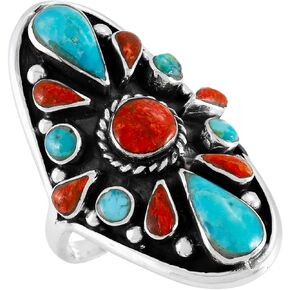 Turquoise Ring Sterling Silver 925 Genuine Gemstones Size 6 to 11