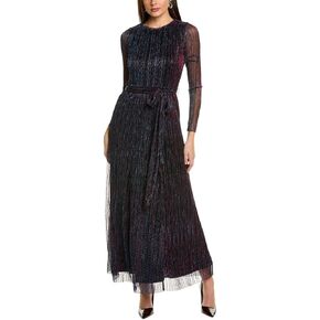 Anne Klein Women's Long Sleeve Crinkle Foil Maxi Dress